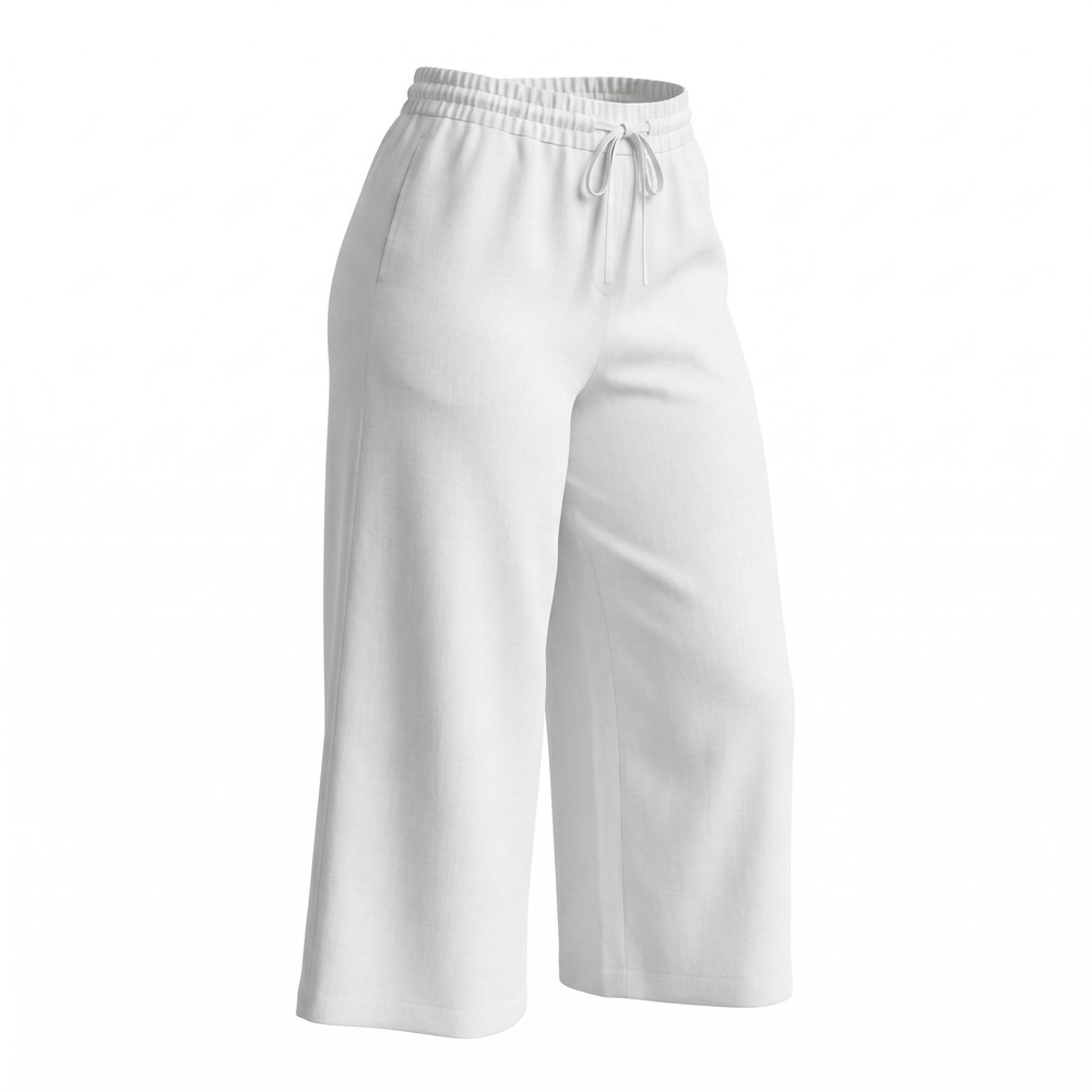 Mandarin Blue Linen Wide Leg Pants 12 White Drawstring Coastal Summer Minimalist